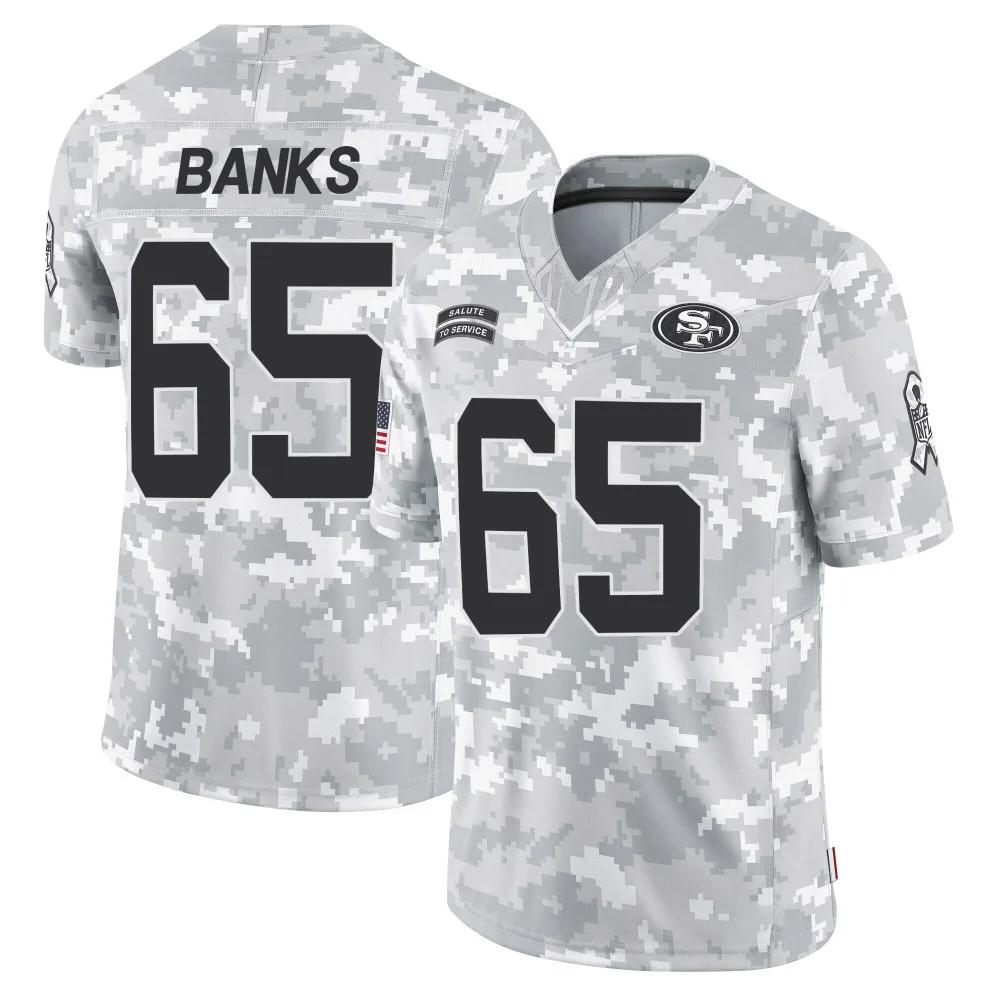Men's San Francisco 49ers Aaron Banks Nike 2024 Salute To Service Limited Arctic Camo Jersey Men's San Francisco 49ers Aaron Banks Nike 2024 Salute To Service Limited Arctic Camo Jersey
