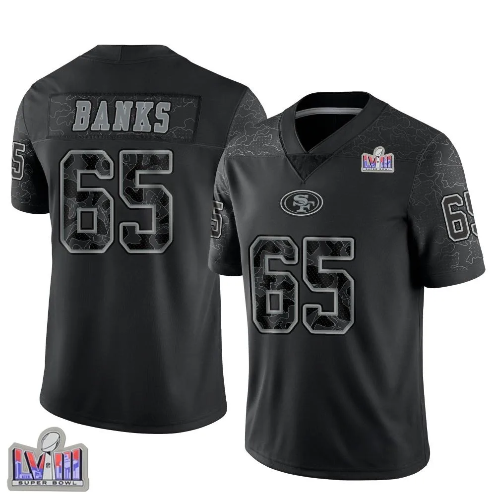 Youth San Francisco 49ers Aaron Banks Nike Reflective Super Bowl LVIII Patch Limited Black Jersey Youth San Francisco 49ers Aaron Banks Nike Reflective Super Bowl LVIII Patch Limited Black Jersey