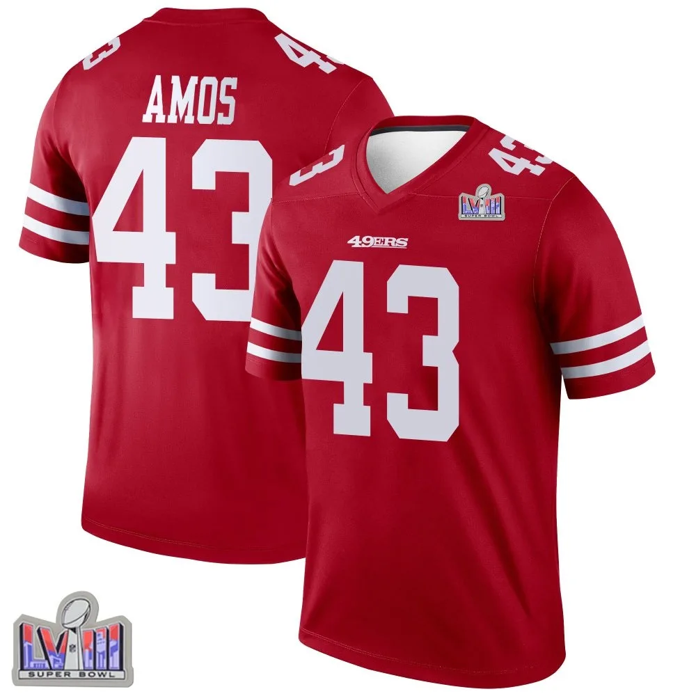 Men's San Francisco 49ers Adrian Amos Nike Super Bowl LVIII Patch Legend Scarlet Jersey Men's San Francisco 49ers Adrian Amos Nike Super Bowl LVIII Patch Legend Scarlet Jersey