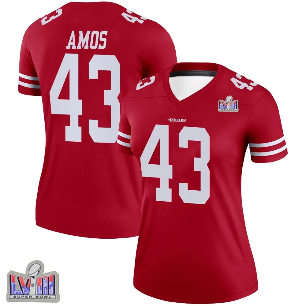 Women's San Francisco 49ers Adrian Amos Nike Super Bowl LVIII Patch Legend Scarlet Jersey Women's San Francisco 49ers Adrian Amos Nike Super Bowl LVIII Patch Legend Scarlet Jersey
