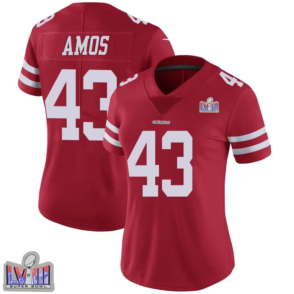 Women's San Francisco 49ers Adrian Amos Nike Team Color Vapor Untouchable Super Bowl LVIII Patch Limited Red Jersey Women's San Francisco 49ers Adrian Amos Nike Team Color Vapor Untouchable Super Bowl LVIII Patch Limited Red Jersey
