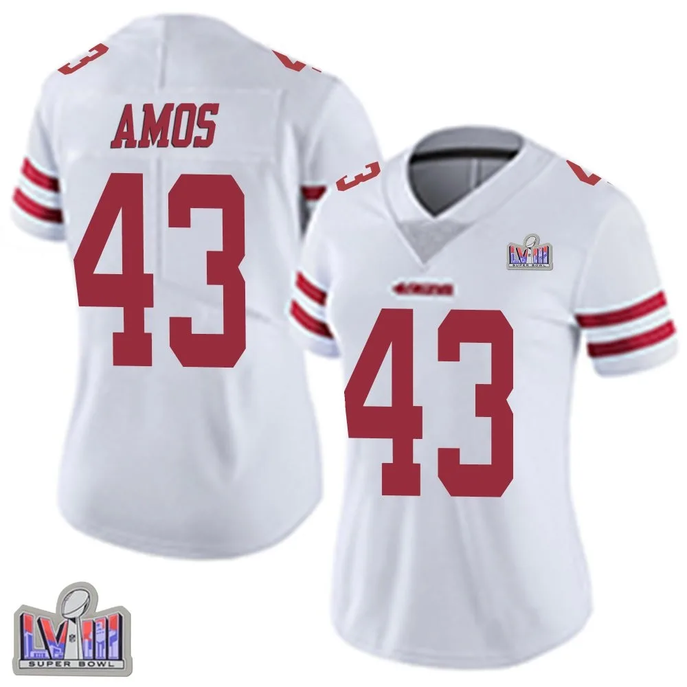 Women's San Francisco 49ers Adrian Amos Nike Vapor Untouchable Super Bowl LVIII Patch Limited White Jersey Women's San Francisco 49ers Adrian Amos Nike Vapor Untouchable Super Bowl LVIII Patch Limited White Jersey