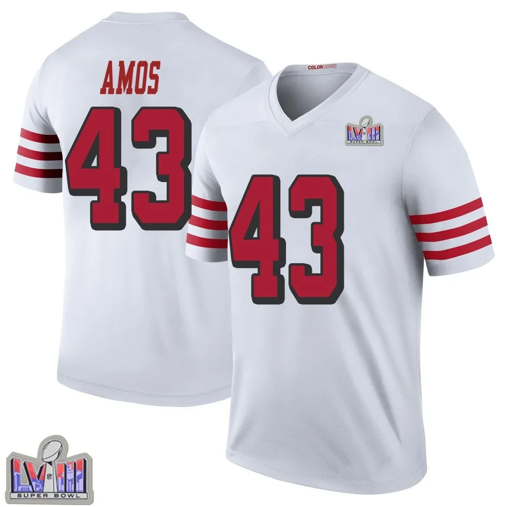 Youth San Francisco 49ers Adrian Amos Nike Color Rush Super Bowl LVIII Patch Legend White Jersey Youth San Francisco 49ers Adrian Amos Nike Color Rush Super Bowl LVIII Patch Legend White Jersey