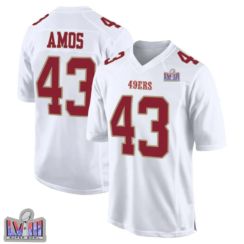 Youth San Francisco 49ers Adrian Amos Nike Fashion Super Bowl LVIII Patch Game White Jersey Youth San Francisco 49ers Adrian Amos Nike Fashion Super Bowl LVIII Patch Game White Jersey
