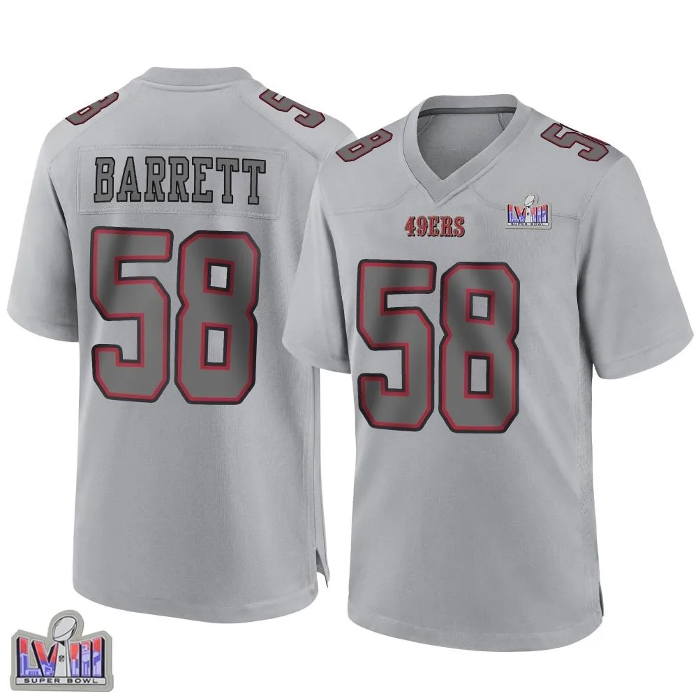 Men's San Francisco 49ers Alex Barrett Nike Atmosphere Fashion Super Bowl LVIII Patch Game Gray Jersey Men's San Francisco 49ers Alex Barrett Nike Atmosphere Fashion Super Bowl LVIII Patch Game Gray Jersey