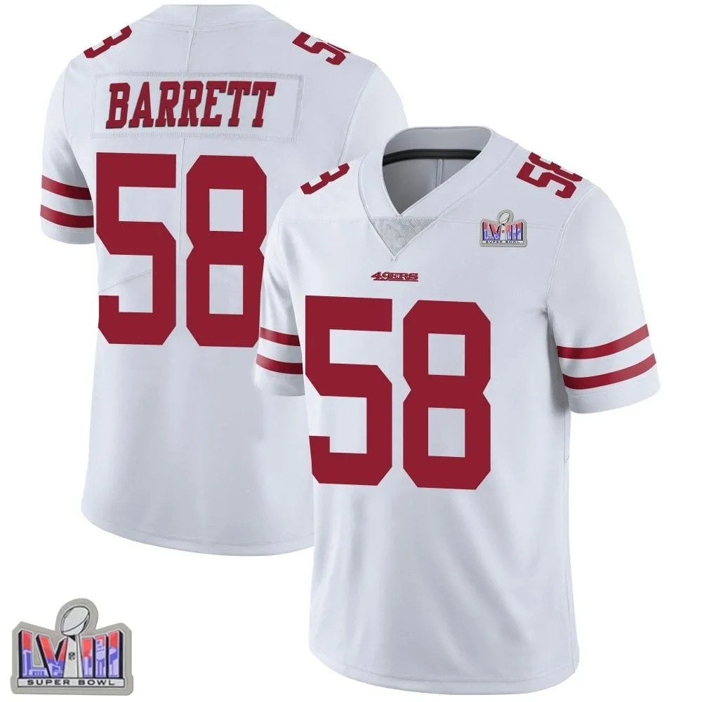 Men's San Francisco 49ers Alex Barrett Nike Vapor Untouchable Super Bowl LVIII Patch Limited White Jersey Men's San Francisco 49ers Alex Barrett Nike Vapor Untouchable Super Bowl LVIII Patch Limited White Jersey