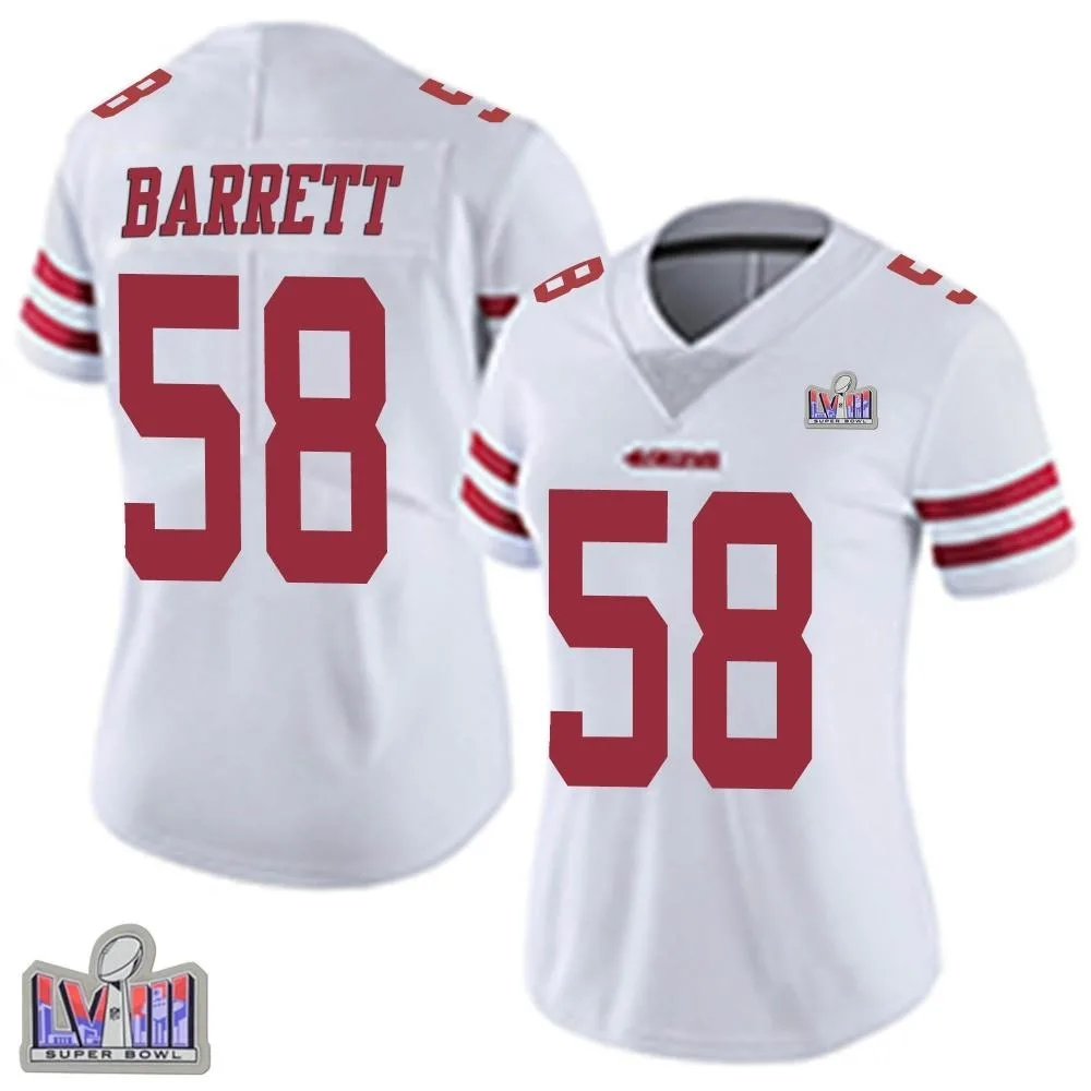 Women's San Francisco 49ers Alex Barrett Nike Vapor Untouchable Super Bowl LVIII Patch Limited White Jersey Women's San Francisco 49ers Alex Barrett Nike Vapor Untouchable Super Bowl LVIII Patch Limited White Jersey