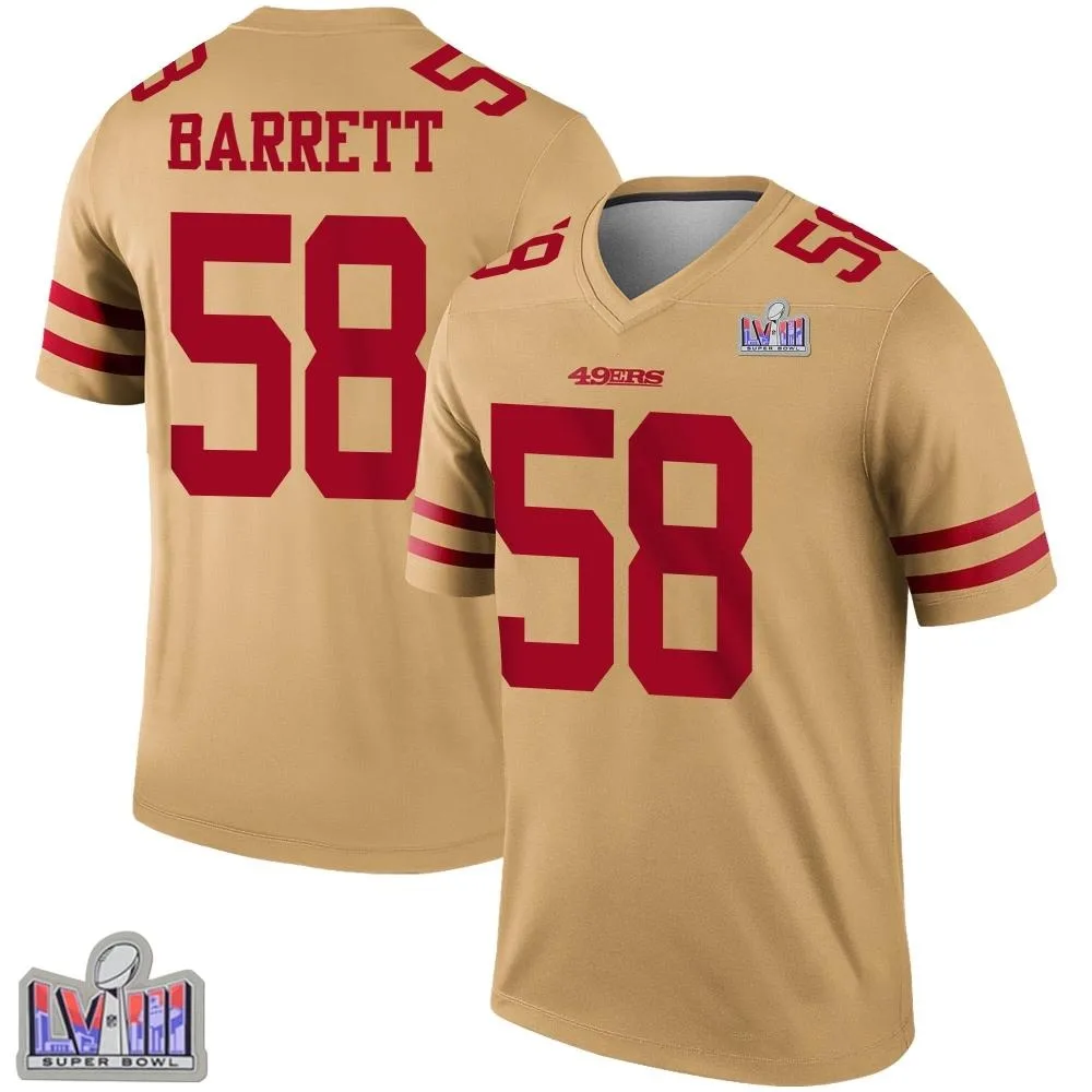 Youth San Francisco 49ers Alex Barrett Nike Inverted Super Bowl LVIII Patch Legend Gold Jersey Youth San Francisco 49ers Alex Barrett Nike Inverted Super Bowl LVIII Patch Legend Gold Jersey