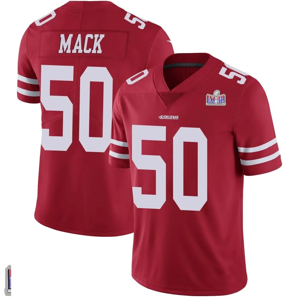 Men's San Francisco 49ers Alex Mack Nike Team Color Vapor Untouchable Super Bowl LVIII Patch Limited Red Jersey Men's San Francisco 49ers Alex Mack Nike Team Color Vapor Untouchable Super Bowl LVIII Patch Limited Red Jersey