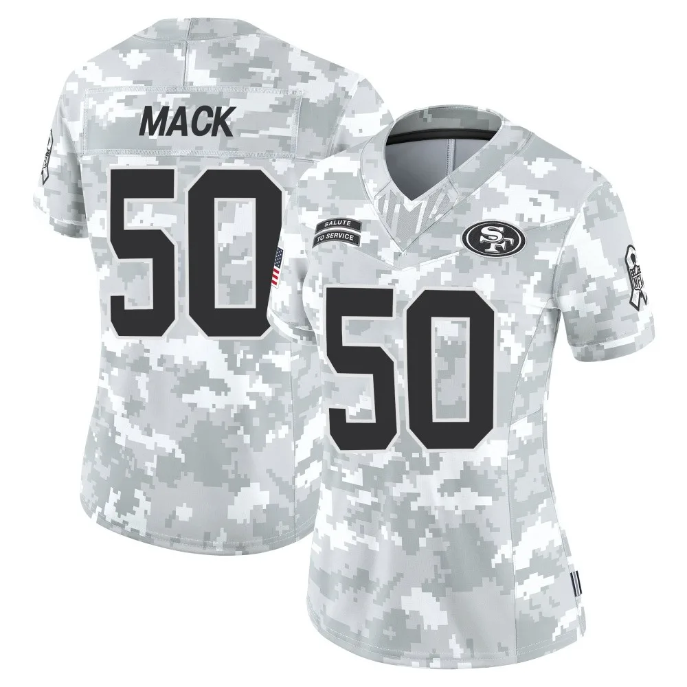 Women's San Francisco 49ers Alex Mack Nike Francisco 2024 Salute To Service Limited Arctic Camo Jersey Women's San Francisco 49ers Alex Mack Nike Francisco 2024 Salute To Service Limited Arctic Camo Jersey