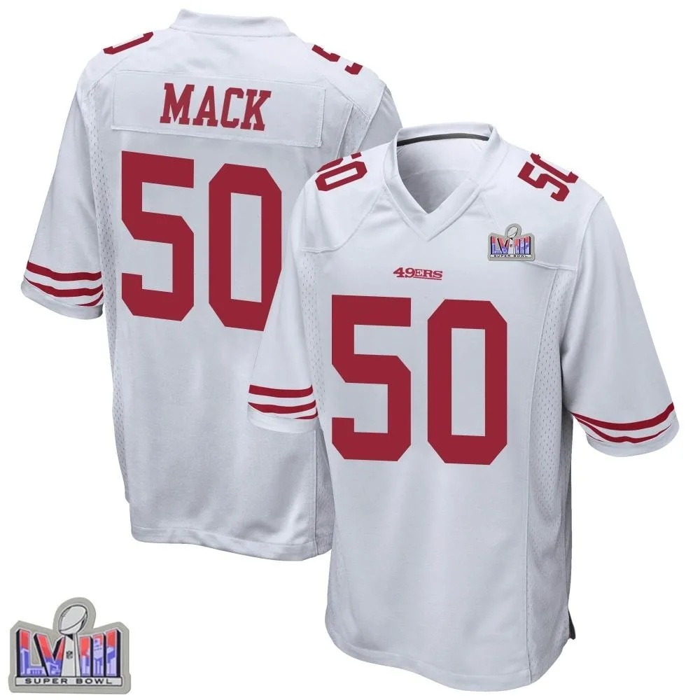 Youth San Francisco 49ers Alex Mack Nike Super Bowl LVIII Patch Game White Jersey Youth San Francisco 49ers Alex Mack Nike Super Bowl LVIII Patch Game White Jersey
