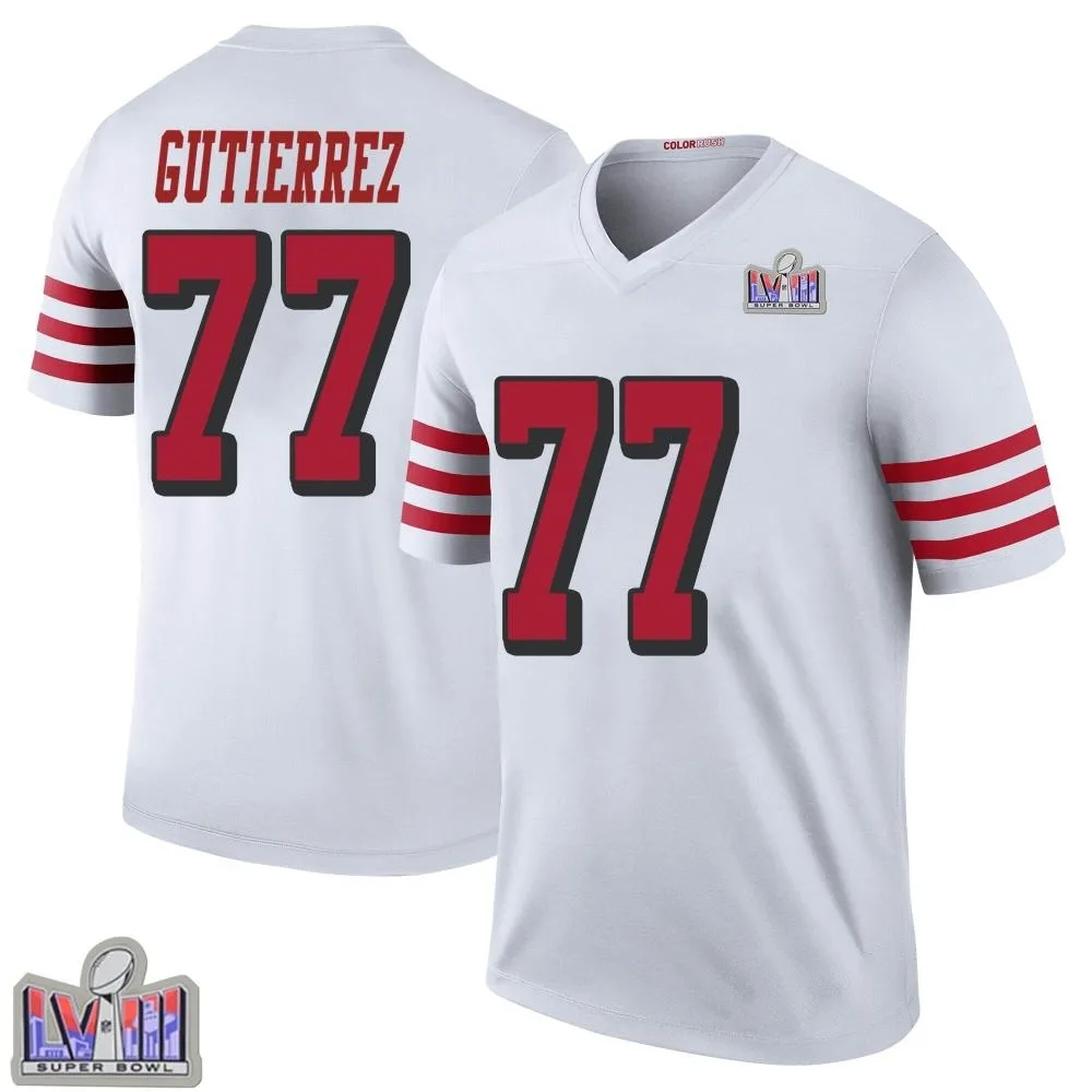 Men's San Francisco 49ers Alfredo Gutierrez Nike Color Rush Super Bowl LVIII Patch Legend White Jersey Men's San Francisco 49ers Alfredo Gutierrez Nike Color Rush Super Bowl LVIII Patch Legend White Jersey