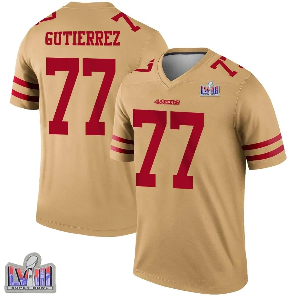 Men's San Francisco 49ers Alfredo Gutierrez Nike Inverted Super Bowl LVIII Patch Legend Gold Jersey Men's San Francisco 49ers Alfredo Gutierrez Nike Inverted Super Bowl LVIII Patch Legend Gold Jersey