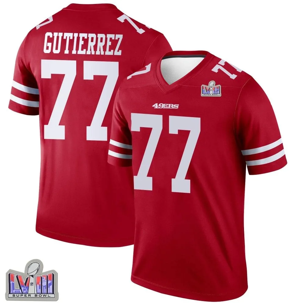 Men's San Francisco 49ers Alfredo Gutierrez Nike Super Bowl LVIII Patch Legend Scarlet Jersey Men's San Francisco 49ers Alfredo Gutierrez Nike Super Bowl LVIII Patch Legend Scarlet Jersey