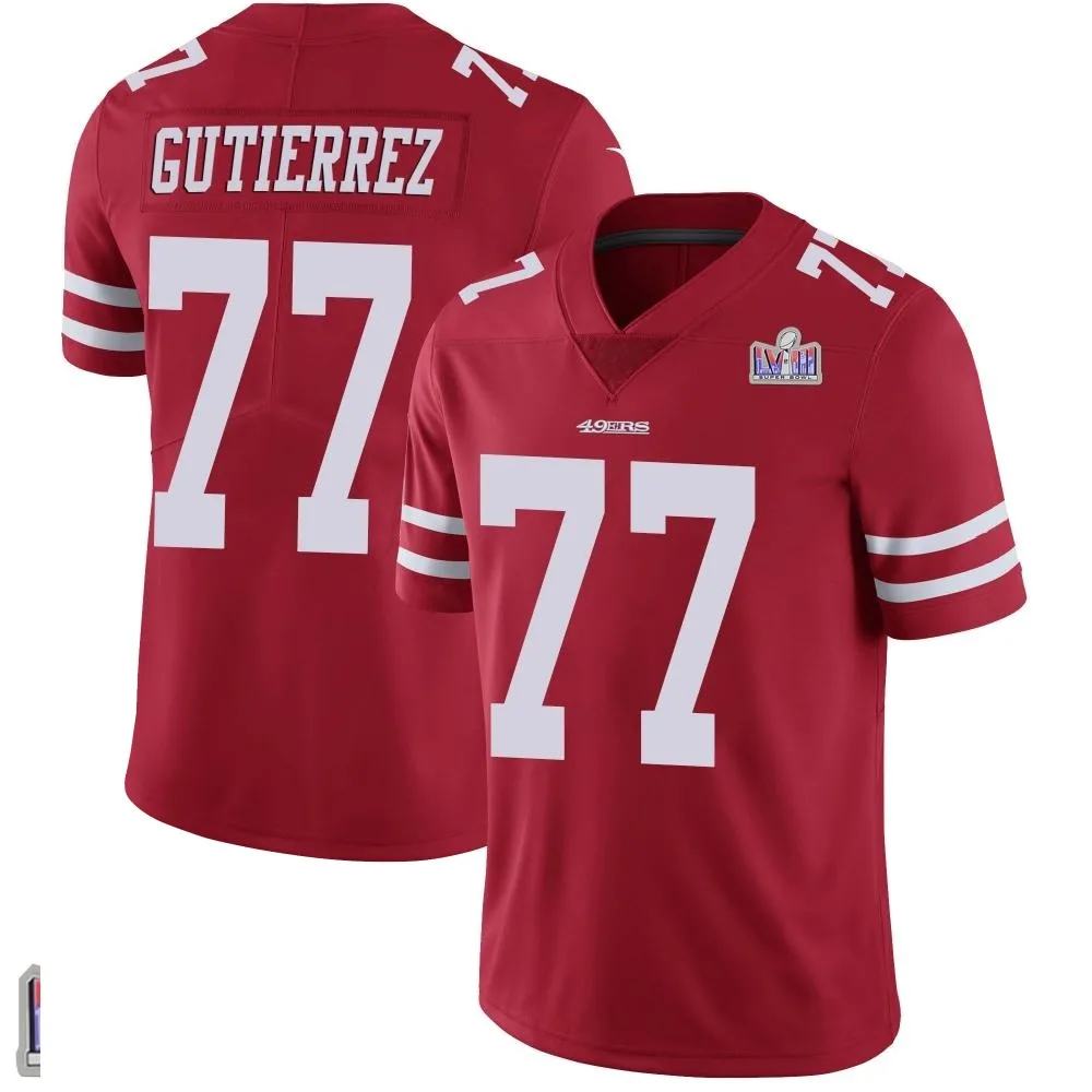 Men's San Francisco 49ers Alfredo Gutierrez Nike Team Color Vapor Untouchable Super Bowl LVIII Patch Limited Red Jersey Men's San Francisco 49ers Alfredo Gutierrez Nike Team Color Vapor Untouchable Super Bowl LVIII Patch Limited Red Jersey
