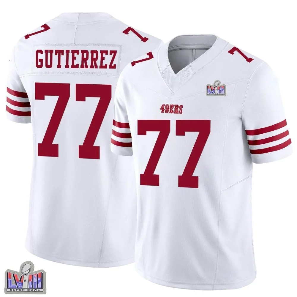 Men's San Francisco 49ers Alfredo Gutierrez Nike Vapor F.U.S.E. Super Bowl LVIII Patch Limited White Jersey Men's San Francisco 49ers Alfredo Gutierrez Nike Vapor F.U.S.E. Super Bowl LVIII Patch Limited White Jersey