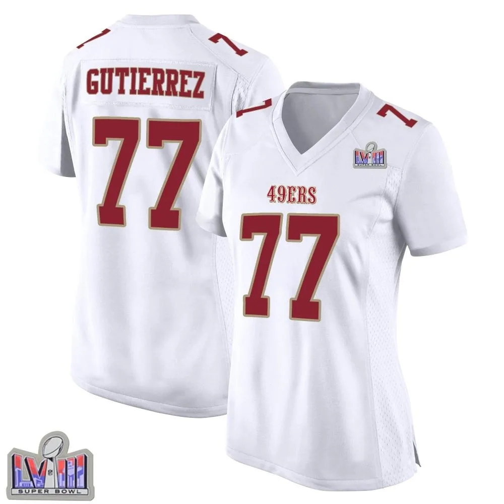 Women's San Francisco 49ers Alfredo Gutierrez Nike Fashion Super Bowl LVIII Patch Game White Jersey Women's San Francisco 49ers Alfredo Gutierrez Nike Fashion Super Bowl LVIII Patch Game White Jersey