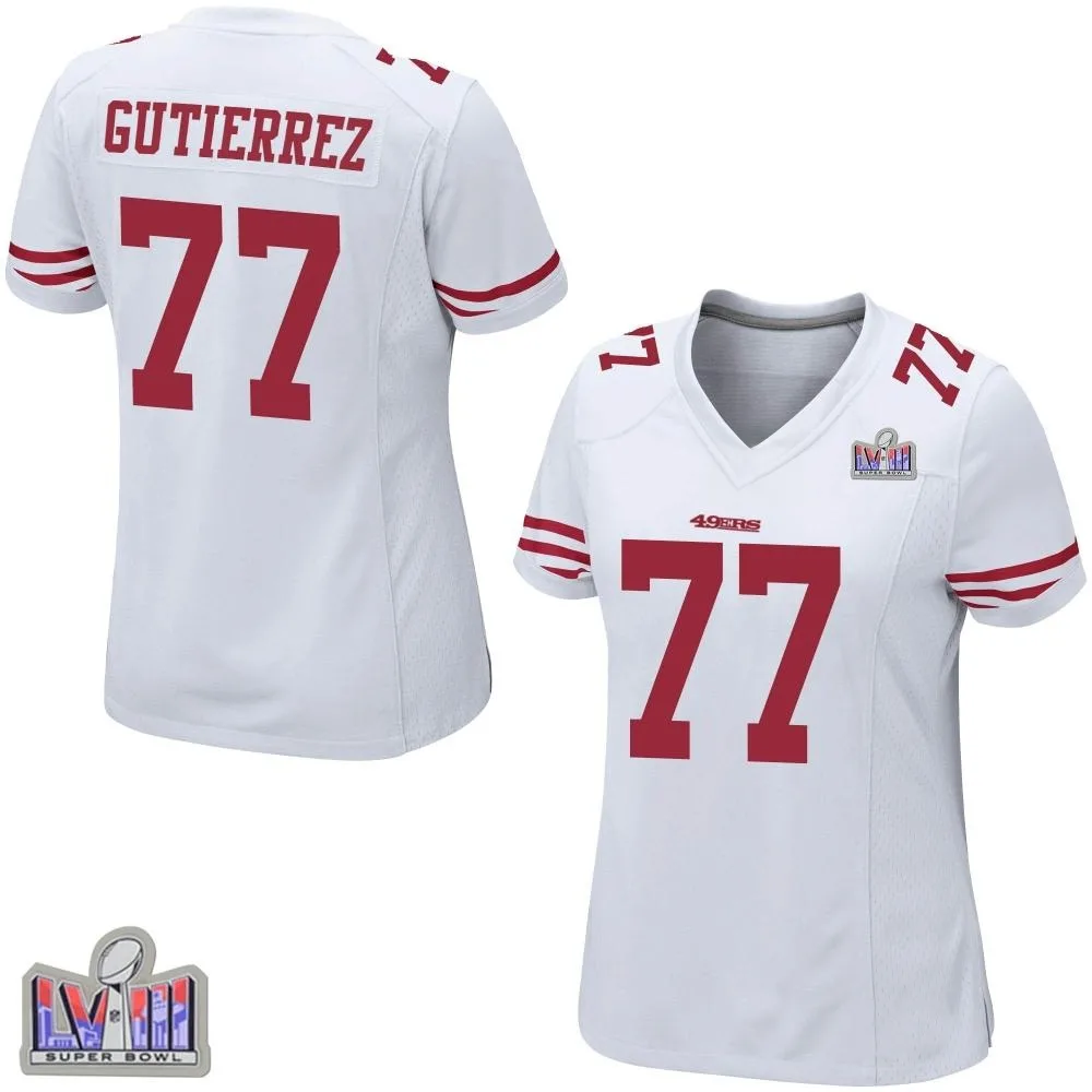 Women's San Francisco 49ers Alfredo Gutierrez Nike Super Bowl LVIII Patch Game White Jersey Women's San Francisco 49ers Alfredo Gutierrez Nike Super Bowl LVIII Patch Game White Jersey