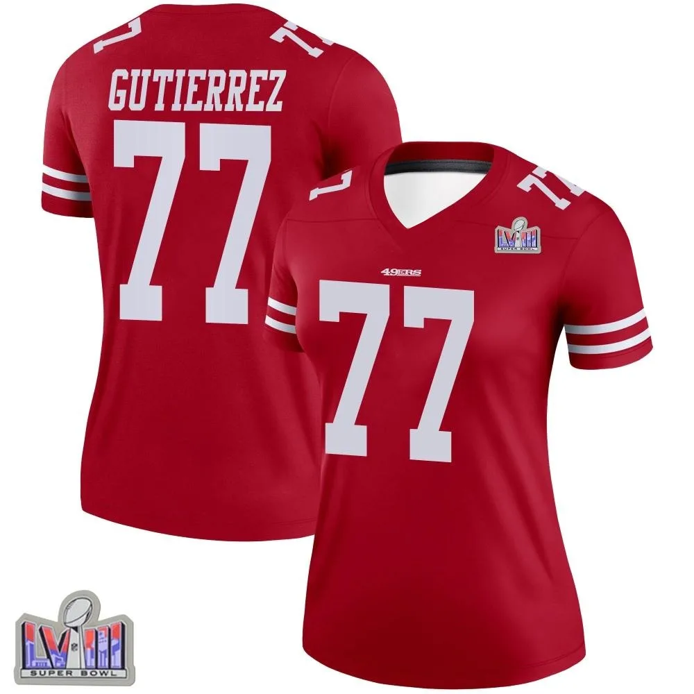 Women's San Francisco 49ers Alfredo Gutierrez Nike Super Bowl LVIII Patch Legend Scarlet Jersey Women's San Francisco 49ers Alfredo Gutierrez Nike Super Bowl LVIII Patch Legend Scarlet Jersey