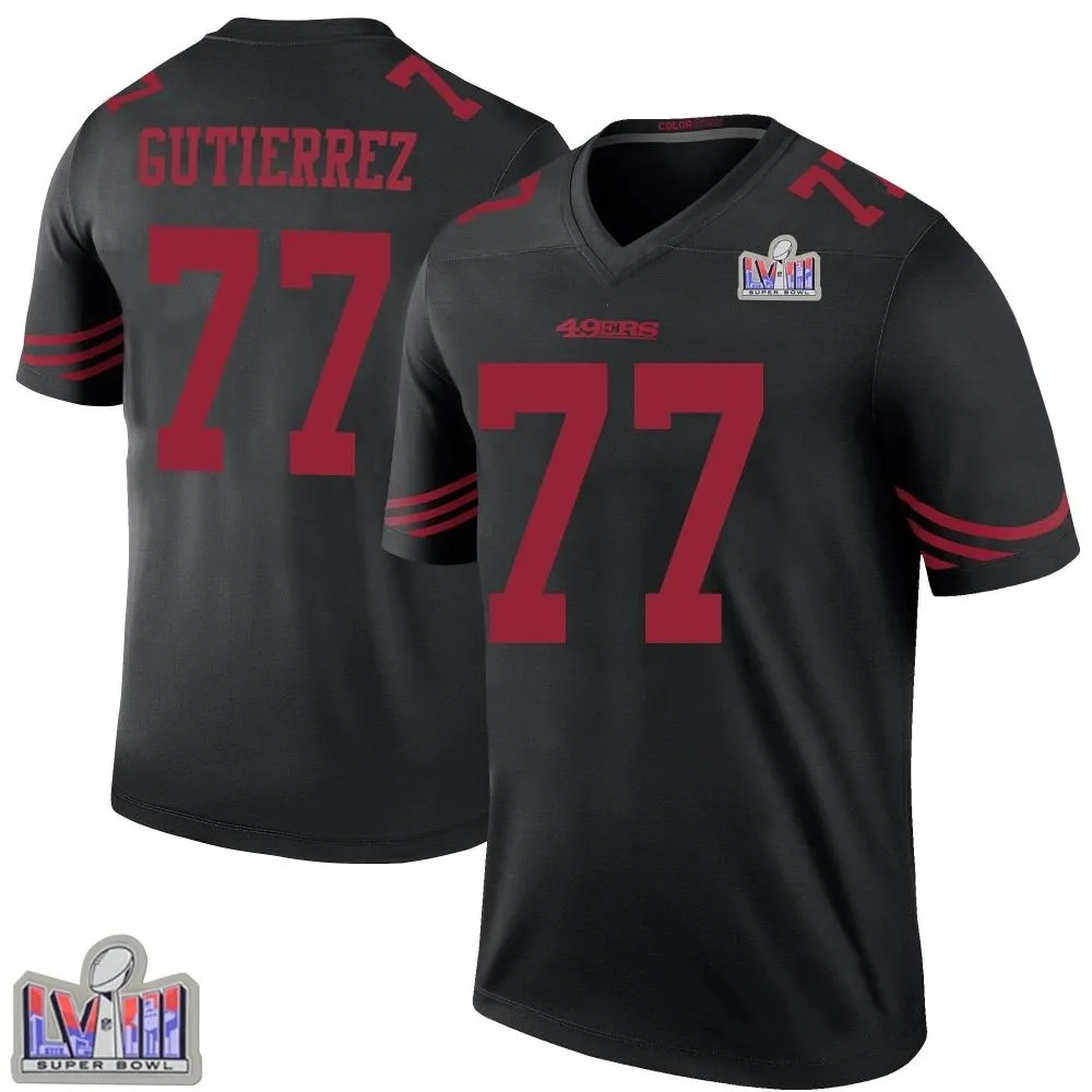 Youth San Francisco 49ers Alfredo Gutierrez Nike Color Rush Super Bowl LVIII Patch Legend Black Jersey Youth San Francisco 49ers Alfredo Gutierrez Nike Color Rush Super Bowl LVIII Patch Legend Black Jersey