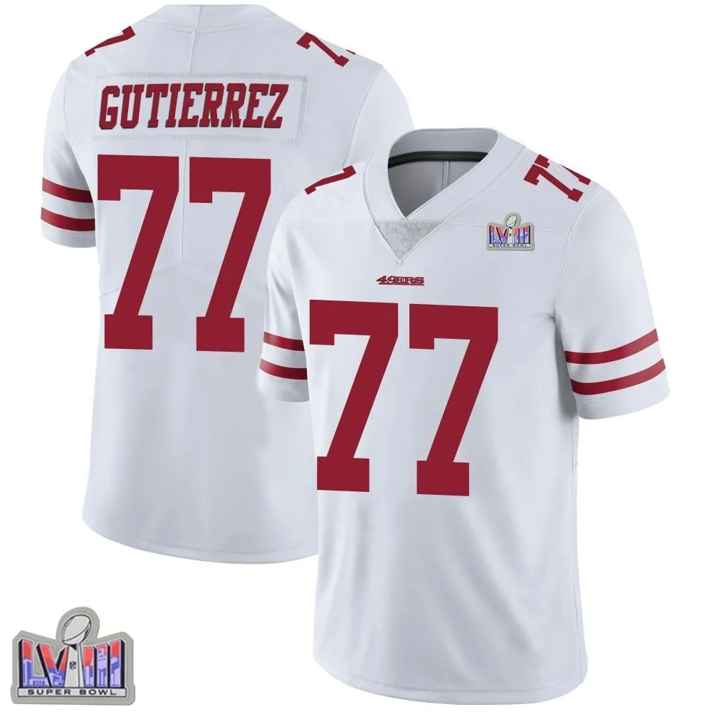 Youth San Francisco 49ers Alfredo Gutierrez Nike Vapor Untouchable Super Bowl LVIII Patch Limited White Jersey Youth San Francisco 49ers Alfredo Gutierrez Nike Vapor Untouchable Super Bowl LVIII Patch Limited White Jersey