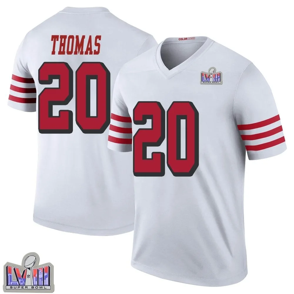 Men's San Francisco 49ers Ambry Thomas Nike Color Rush Super Bowl LVIII Patch Legend White Jersey Men's San Francisco 49ers Ambry Thomas Nike Color Rush Super Bowl LVIII Patch Legend White Jersey