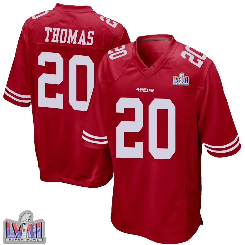 Men's San Francisco 49ers Ambry Thomas Nike Team Color Super Bowl LVIII Patch Game Red Jersey Men's San Francisco 49ers Ambry Thomas Nike Team Color Super Bowl LVIII Patch Game Red Jersey