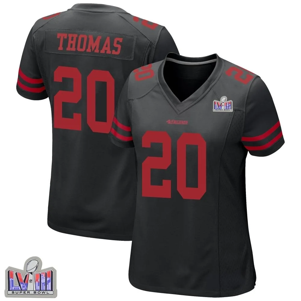 Women's San Francisco 49ers Ambry Thomas Nike Alternate Super Bowl LVIII Patch Game Black Jersey Women's San Francisco 49ers Ambry Thomas Nike Alternate Super Bowl LVIII Patch Game Black Jersey