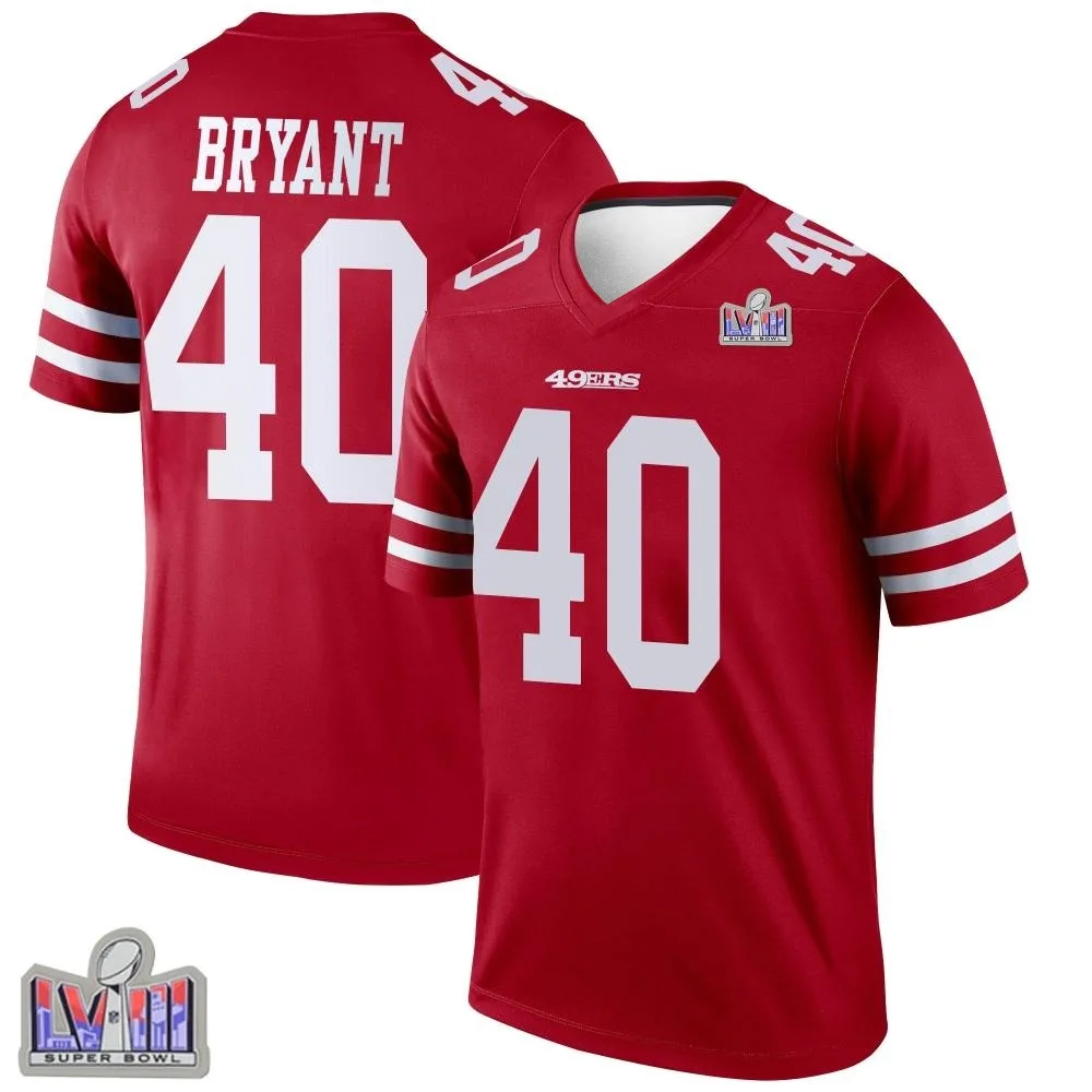 Men's San Francisco 49ers Austin Bryant Nike Super Bowl LVIII Patch Legend Scarlet Jersey Men's San Francisco 49ers Austin Bryant Nike Super Bowl LVIII Patch Legend Scarlet Jersey