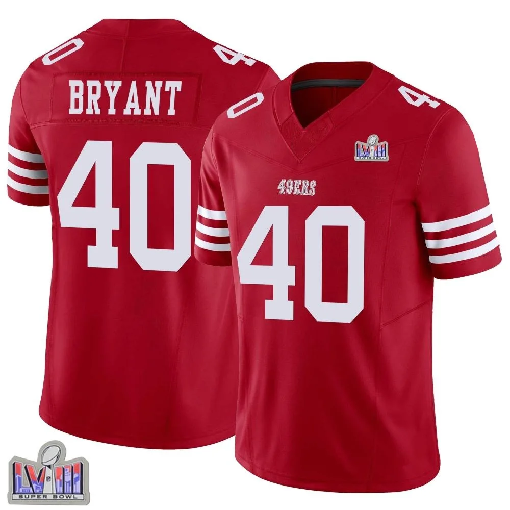Men's San Francisco 49ers Austin Bryant Nike Vapor F.U.S.E. Super Bowl LVIII Patch Limited Scarlet Jersey Men's San Francisco 49ers Austin Bryant Nike Vapor F.U.S.E. Super Bowl LVIII Patch Limited Scarlet Jersey