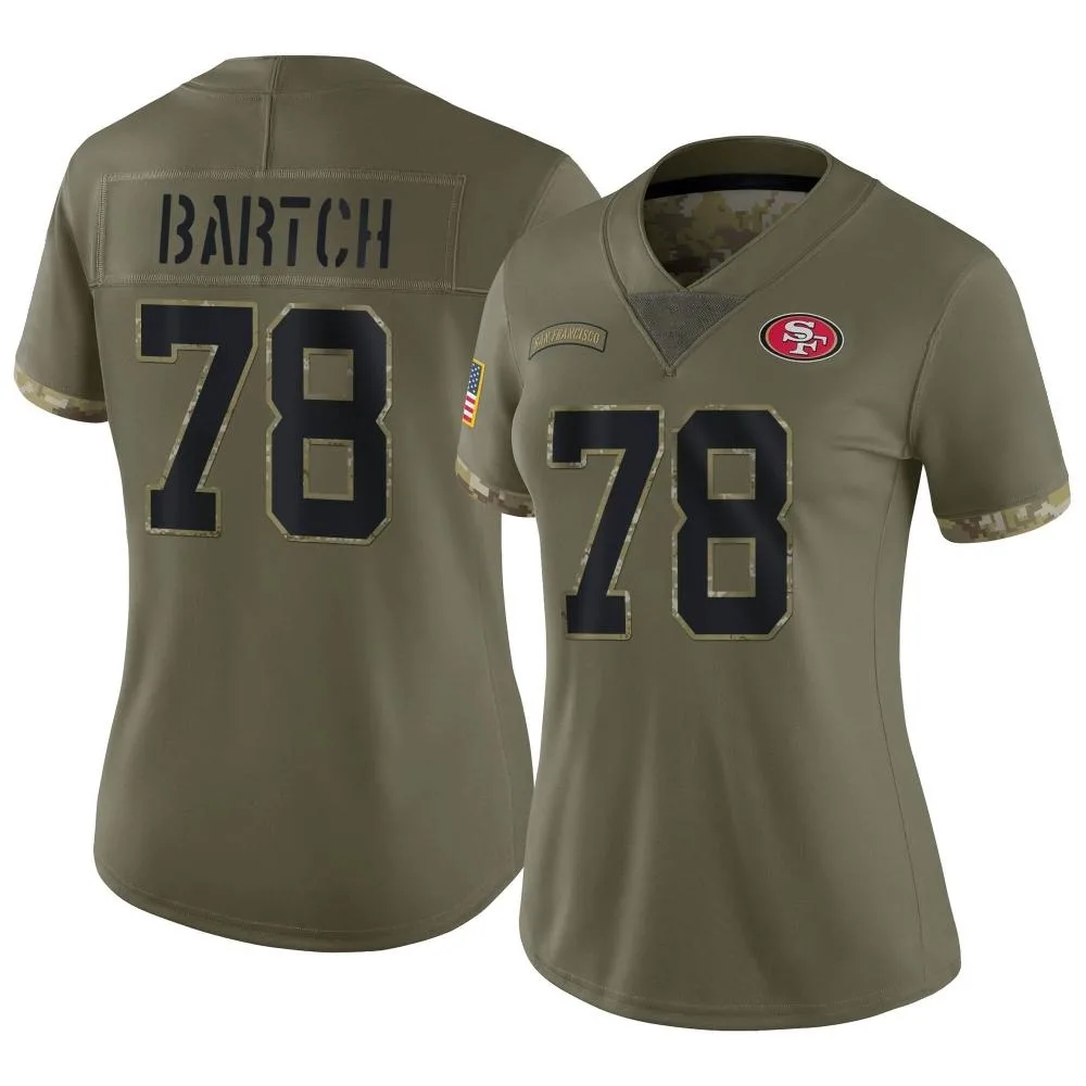 Women's San Francisco 49ers Ben Bartch Nike 2022 Salute To Service Limited Olive Jersey Women's San Francisco 49ers Ben Bartch Nike 2022 Salute To Service Limited Olive Jersey