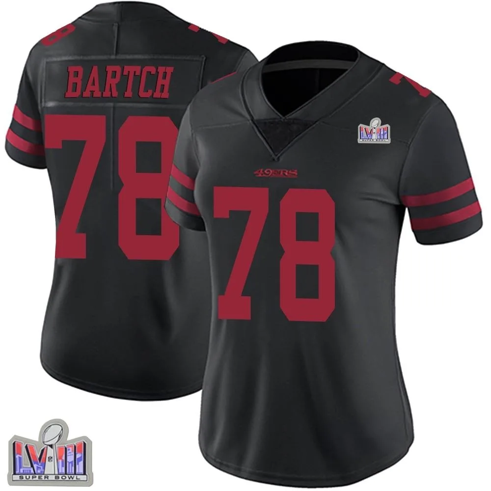 Women's San Francisco 49ers Ben Bartch Nike Alternate Vapor Untouchable Super Bowl LVIII Patch Limited Black Jersey Women's San Francisco 49ers Ben Bartch Nike Alternate Vapor Untouchable Super Bowl LVIII Patch Limited Black Jersey