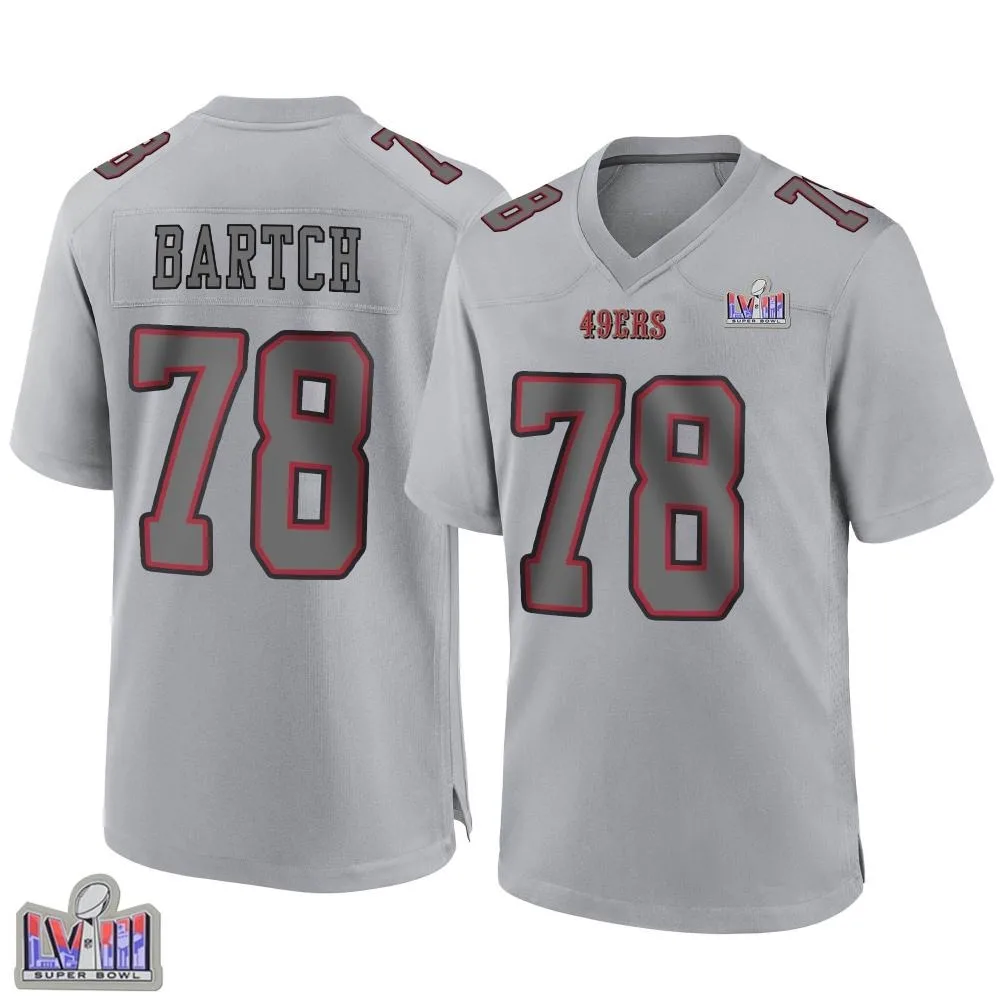 Youth San Francisco 49ers Ben Bartch Nike Atmosphere Fashion Super Bowl LVIII Patch Game Gray Jersey Youth San Francisco 49ers Ben Bartch Nike Atmosphere Fashion Super Bowl LVIII Patch Game Gray Jersey