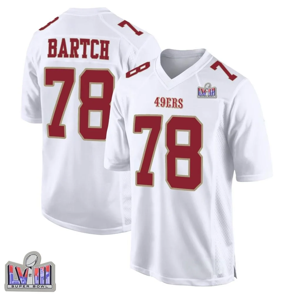 Youth San Francisco 49ers Ben Bartch Nike Fashion Super Bowl LVIII Patch Game White Jersey Youth San Francisco 49ers Ben Bartch Nike Fashion Super Bowl LVIII Patch Game White Jersey