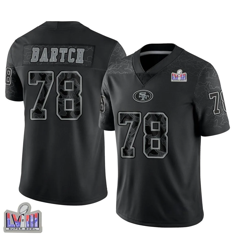 Youth San Francisco 49ers Ben Bartch Nike Reflective Super Bowl LVIII Patch Limited Black Jersey Youth San Francisco 49ers Ben Bartch Nike Reflective Super Bowl LVIII Patch Limited Black Jersey