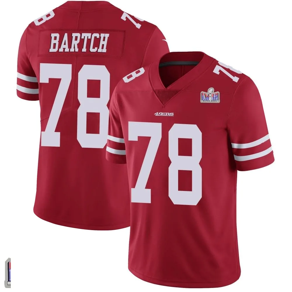 Youth San Francisco 49ers Ben Bartch Nike Team Color Vapor Untouchable Super Bowl LVIII Patch Limited Red Jersey Youth San Francisco 49ers Ben Bartch Nike Team Color Vapor Untouchable Super Bowl LVIII Patch Limited Red Jersey