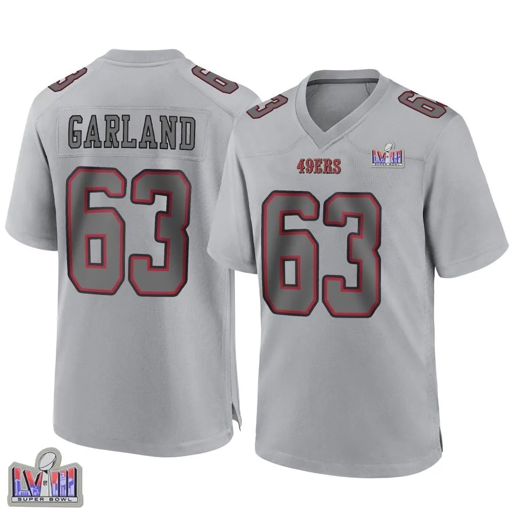 Men's San Francisco 49ers Ben Garland Nike Atmosphere Fashion Super Bowl LVIII Patch Game Gray Jersey Men's San Francisco 49ers Ben Garland Nike Atmosphere Fashion Super Bowl LVIII Patch Game Gray Jersey