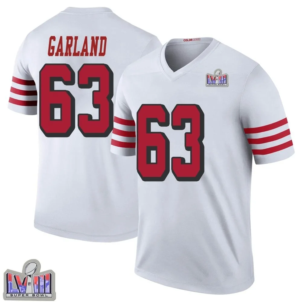 Men's San Francisco 49ers Ben Garland Nike Color Rush Super Bowl LVIII Patch Legend White Jersey Men's San Francisco 49ers Ben Garland Nike Color Rush Super Bowl LVIII Patch Legend White Jersey
