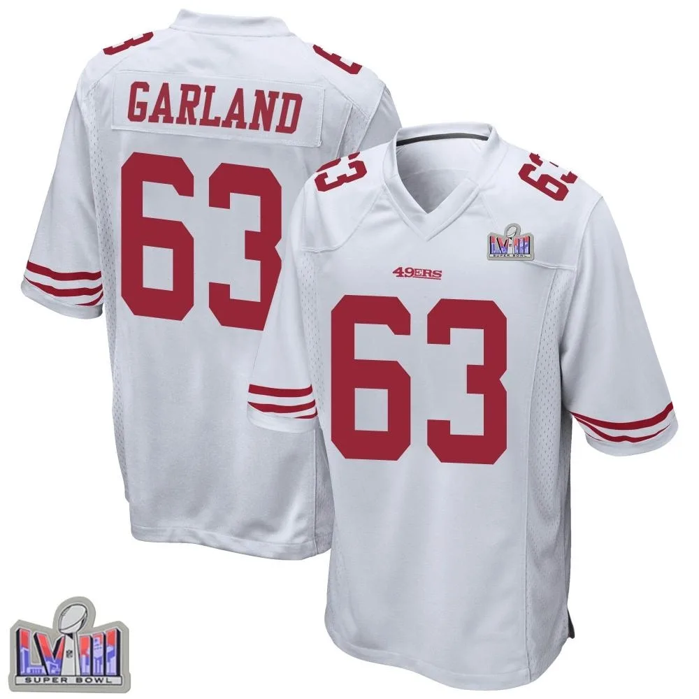 Men's San Francisco 49ers Ben Garland Nike Super Bowl LVIII Patch Game White Jersey Men's San Francisco 49ers Ben Garland Nike Super Bowl LVIII Patch Game White Jersey