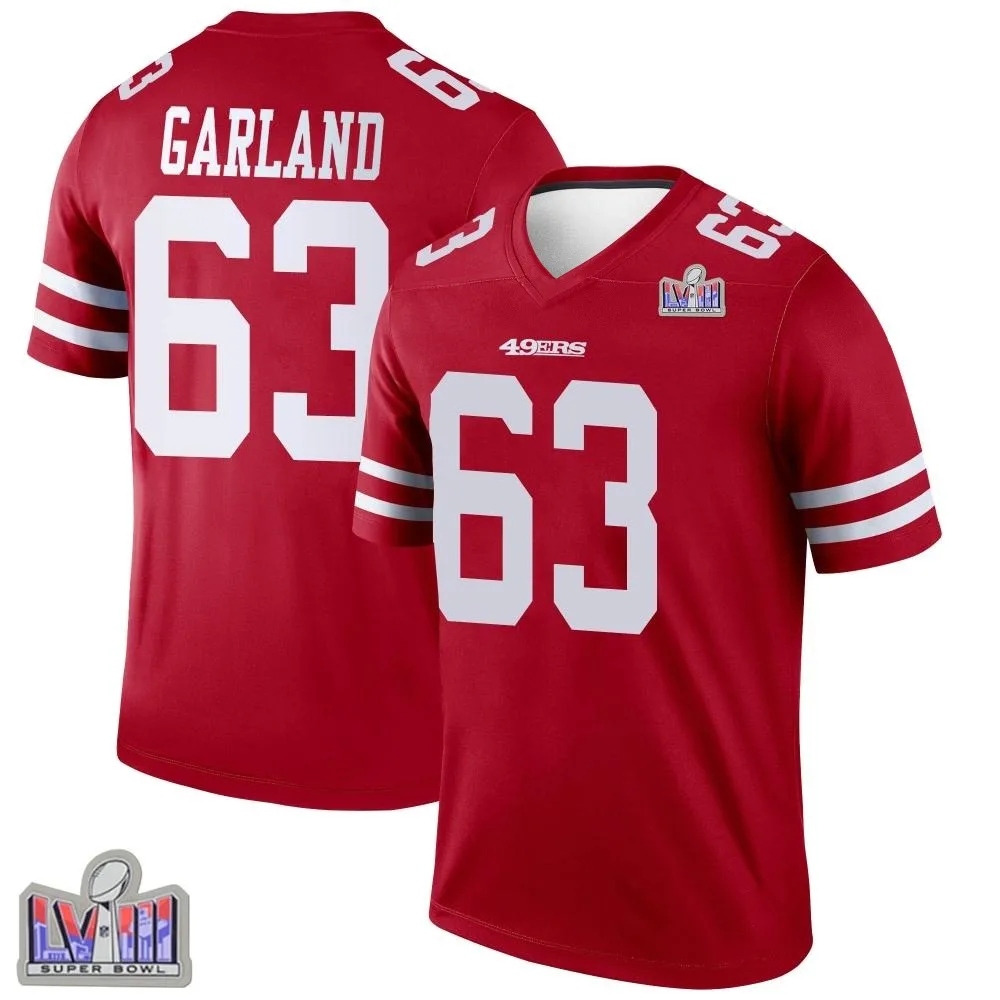 Men's San Francisco 49ers Ben Garland Nike Super Bowl LVIII Patch Legend Scarlet Jersey Men's San Francisco 49ers Ben Garland Nike Super Bowl LVIII Patch Legend Scarlet Jersey