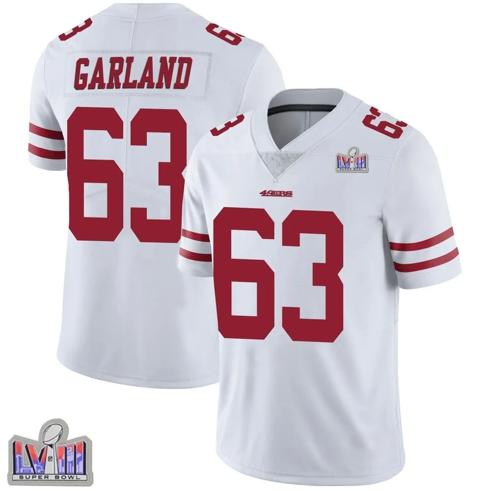 Men's San Francisco 49ers Ben Garland Nike Vapor Untouchable Super Bowl LVIII Patch Limited White Jersey Men's San Francisco 49ers Ben Garland Nike Vapor Untouchable Super Bowl LVIII Patch Limited White Jersey