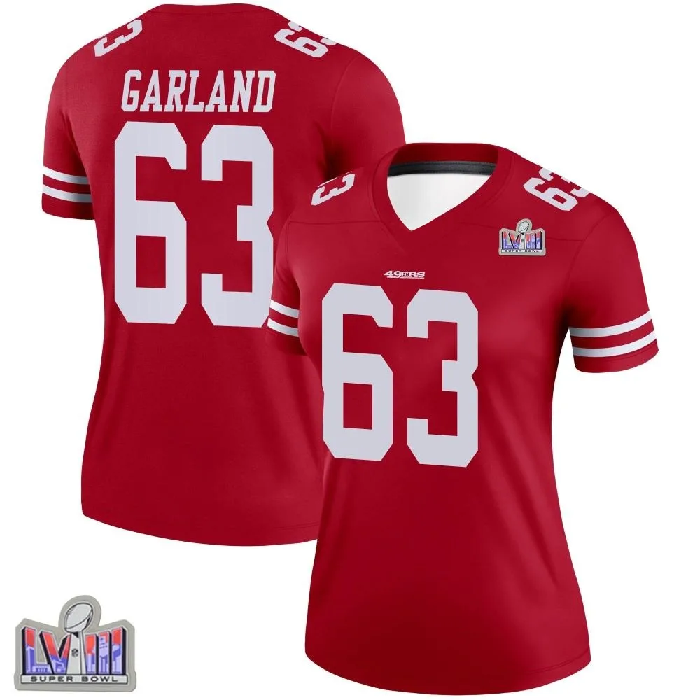 Women's San Francisco 49ers Ben Garland Nike Super Bowl LVIII Patch Legend Scarlet Jersey Women's San Francisco 49ers Ben Garland Nike Super Bowl LVIII Patch Legend Scarlet Jersey