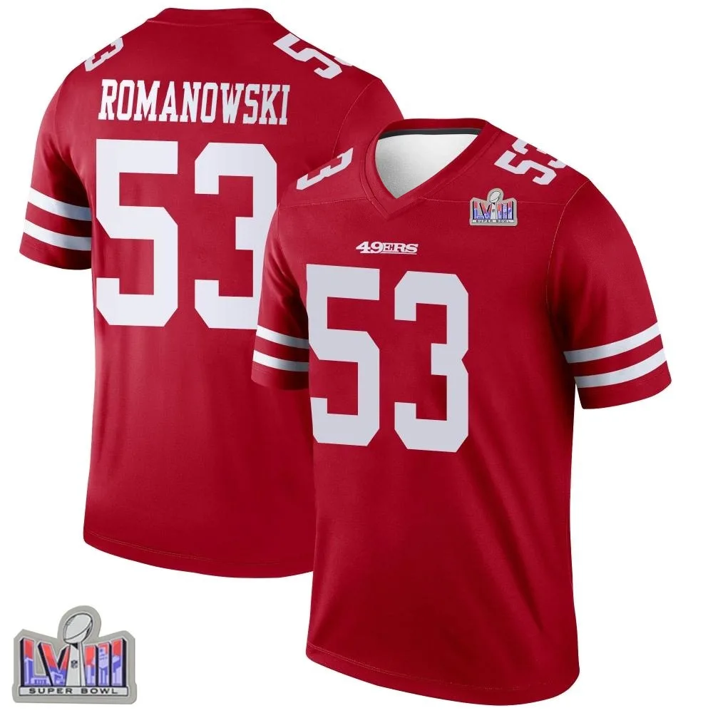 Men's San Francisco 49ers Bill Romanowski Nike Super Bowl LVIII Patch Legend Scarlet Jersey Men's San Francisco 49ers Bill Romanowski Nike Super Bowl LVIII Patch Legend Scarlet Jersey