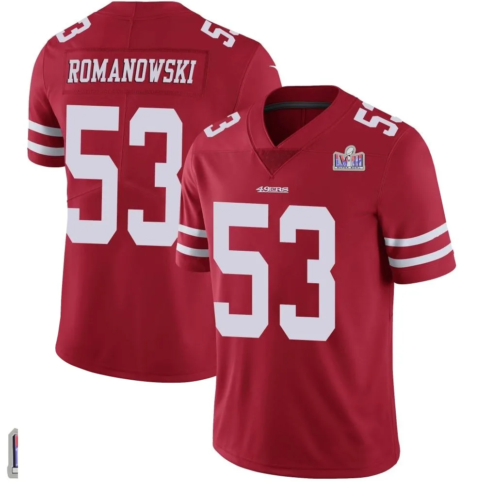 Men's San Francisco 49ers Bill Romanowski Nike Team Color Vapor Untouchable Super Bowl LVIII Patch Limited Red Jersey Men's San Francisco 49ers Bill Romanowski Nike Team Color Vapor Untouchable Super Bowl LVIII Patch Limited Red Jersey