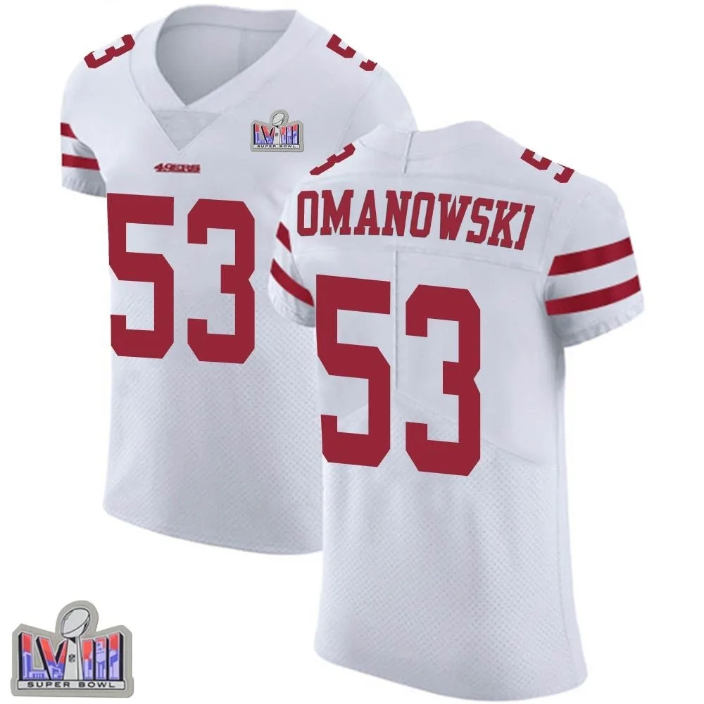 Men's San Francisco 49ers Bill Romanowski Nike Vapor Untouchable Super Bowl LVIII Patch Elite White Jersey Men's San Francisco 49ers Bill Romanowski Nike Vapor Untouchable Super Bowl LVIII Patch Elite White Jersey