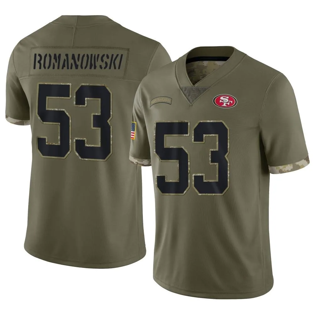 Youth San Francisco 49ers Bill Romanowski Nike 2022 Salute To Service Limited Olive Jersey Youth San Francisco 49ers Bill Romanowski Nike 2022 Salute To Service Limited Olive Jersey