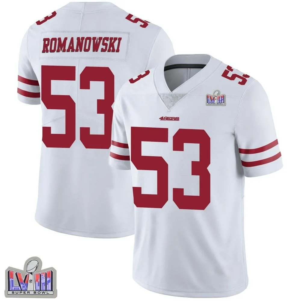 Youth San Francisco 49ers Bill Romanowski Nike Vapor Untouchable Super Bowl LVIII Patch Limited White Jersey Youth San Francisco 49ers Bill Romanowski Nike Vapor Untouchable Super Bowl LVIII Patch Limited White Jersey