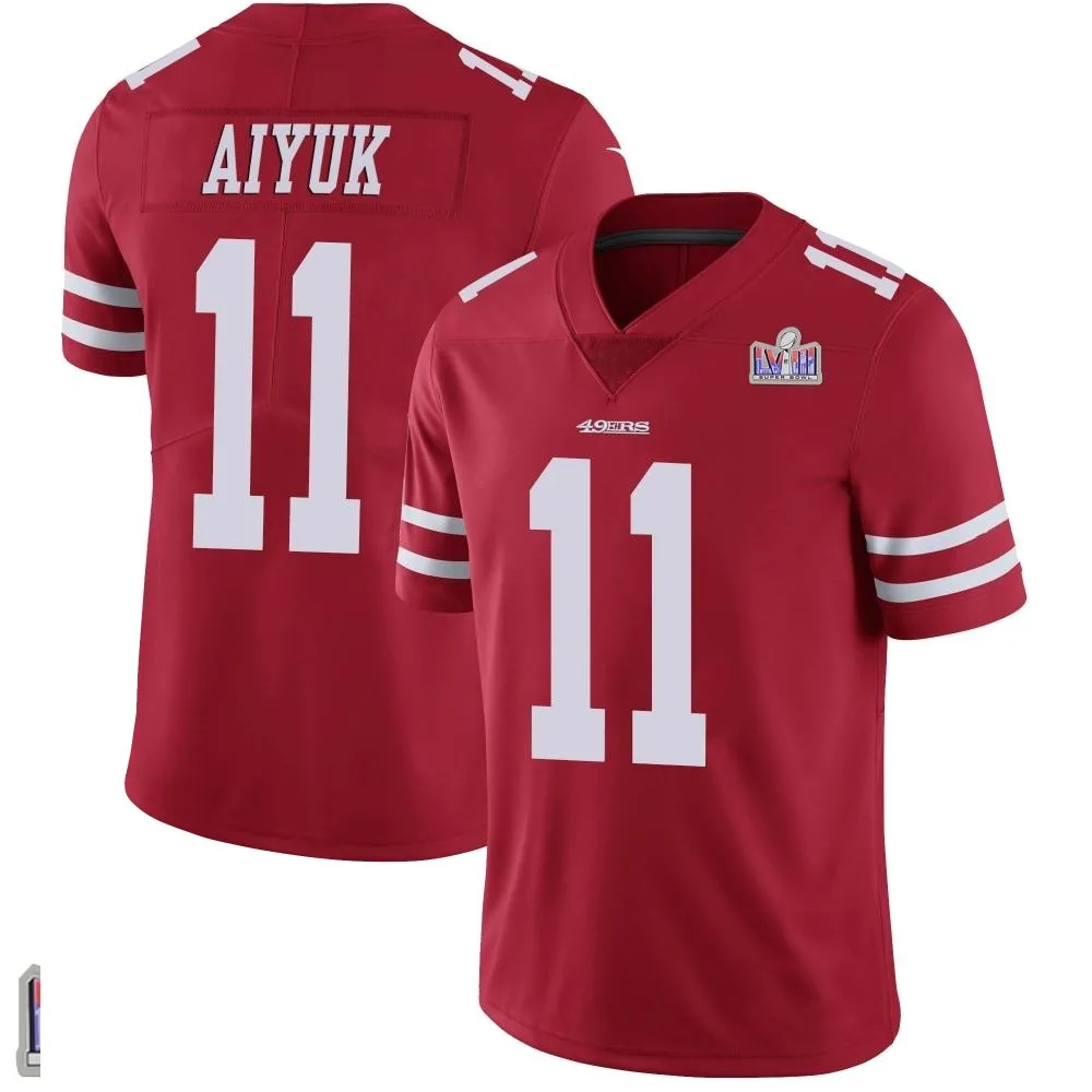 Men's San Francisco 49ers Brandon Aiyuk Nike Team Color Vapor Untouchable Super Bowl LVIII Patch Limited Red Jersey Men's San Francisco 49ers Brandon Aiyuk Nike Team Color Vapor Untouchable Super Bowl LVIII Patch Limited Red Jersey