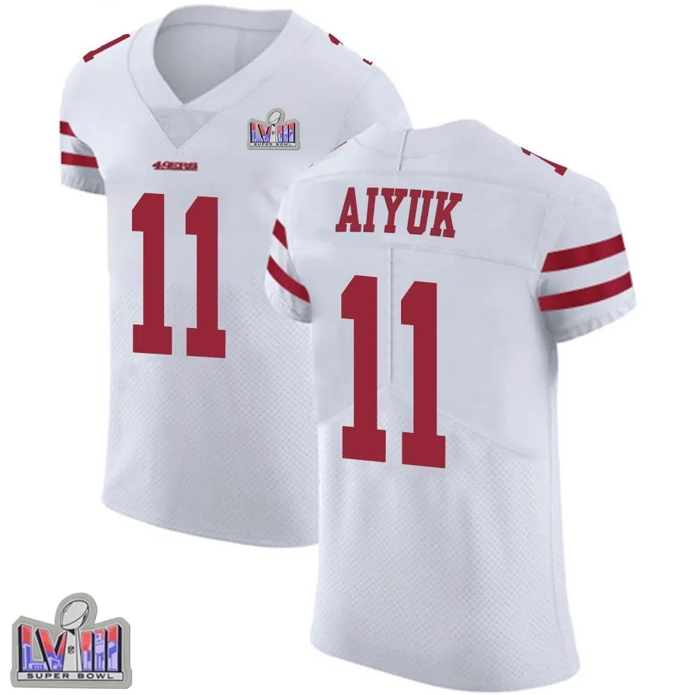 Men's San Francisco 49ers Brandon Aiyuk Nike Vapor Untouchable Super Bowl LVIII Patch Elite White Jersey Men's San Francisco 49ers Brandon Aiyuk Nike Vapor Untouchable Super Bowl LVIII Patch Elite White Jersey
