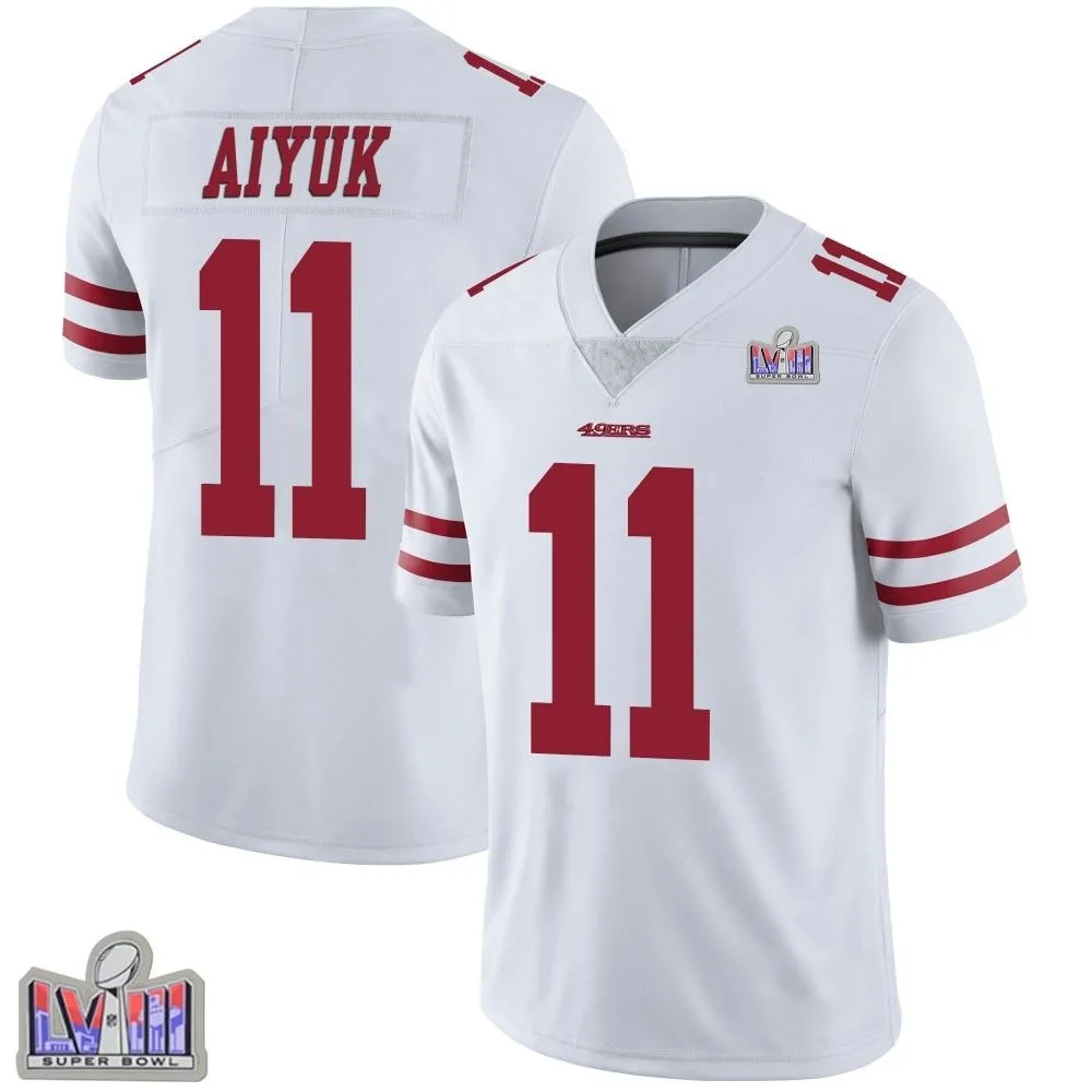Men's San Francisco 49ers Brandon Aiyuk Nike Vapor Untouchable Super Bowl LVIII Patch Limited White Jersey Men's San Francisco 49ers Brandon Aiyuk Nike Vapor Untouchable Super Bowl LVIII Patch Limited White Jersey